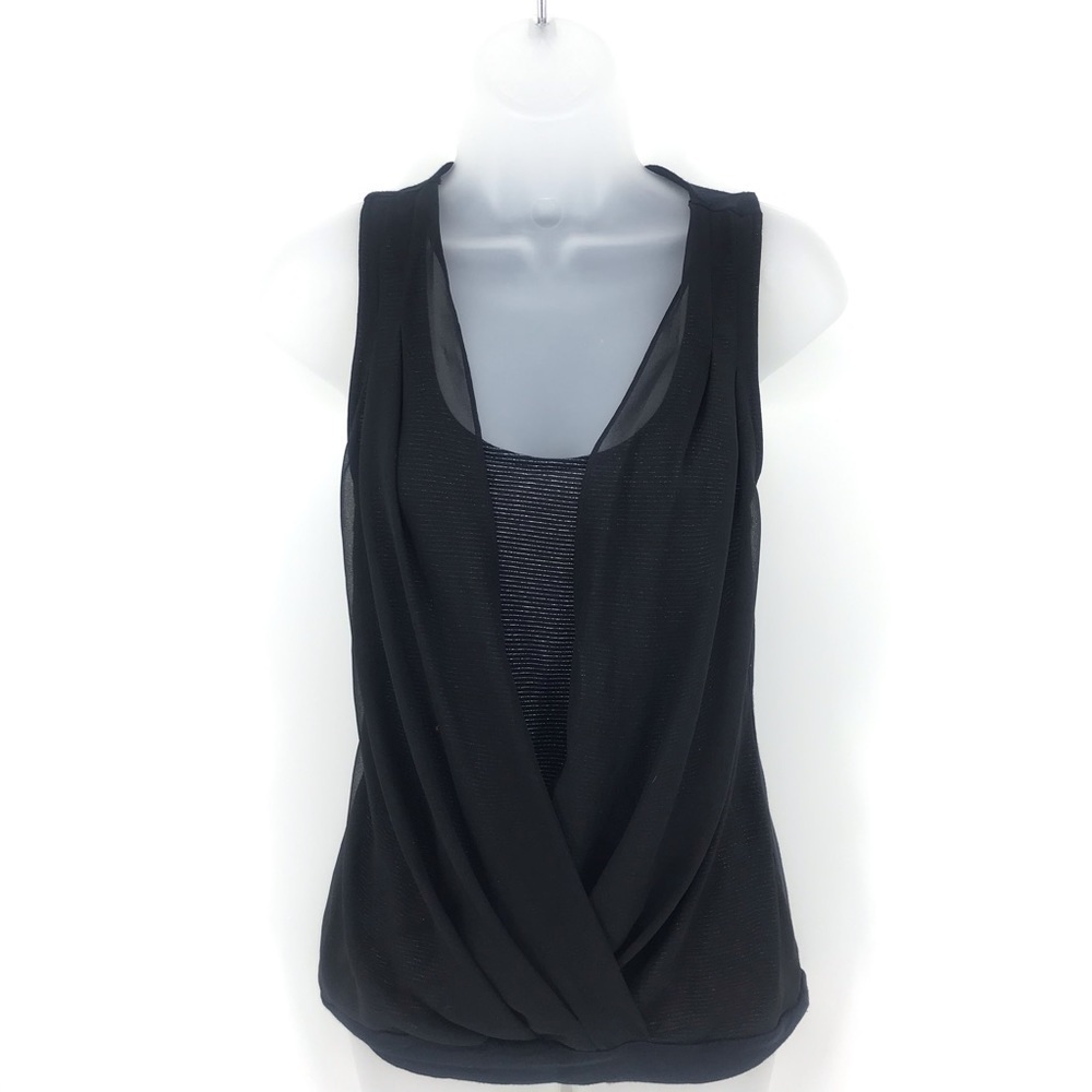 Express Faux Wrap Tank Top Black Silver Striped Size S